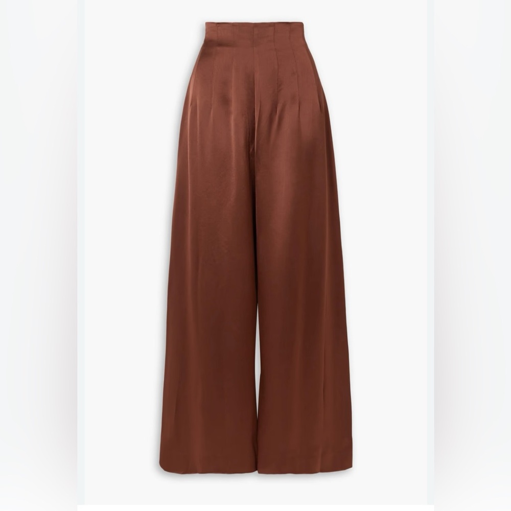 STAUD Caleb Satin Wide-leg Pants In Brown size 0 NWT